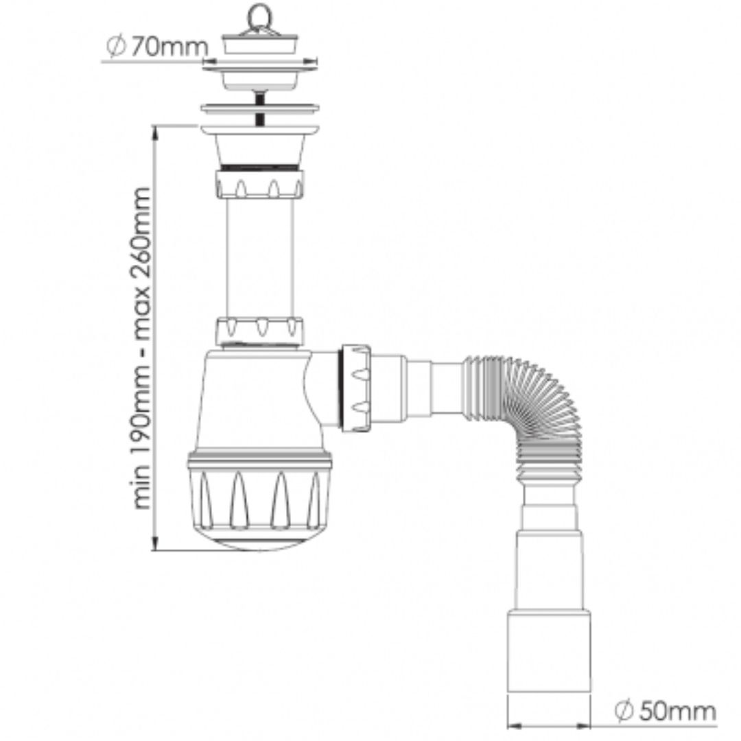 картинка Сифон ZEGOR для кухни разборн выпуск 70мм, большая колба гибк.труба 1 1/2-40/50 с пробкой 30шт/уп в магазине ТМК