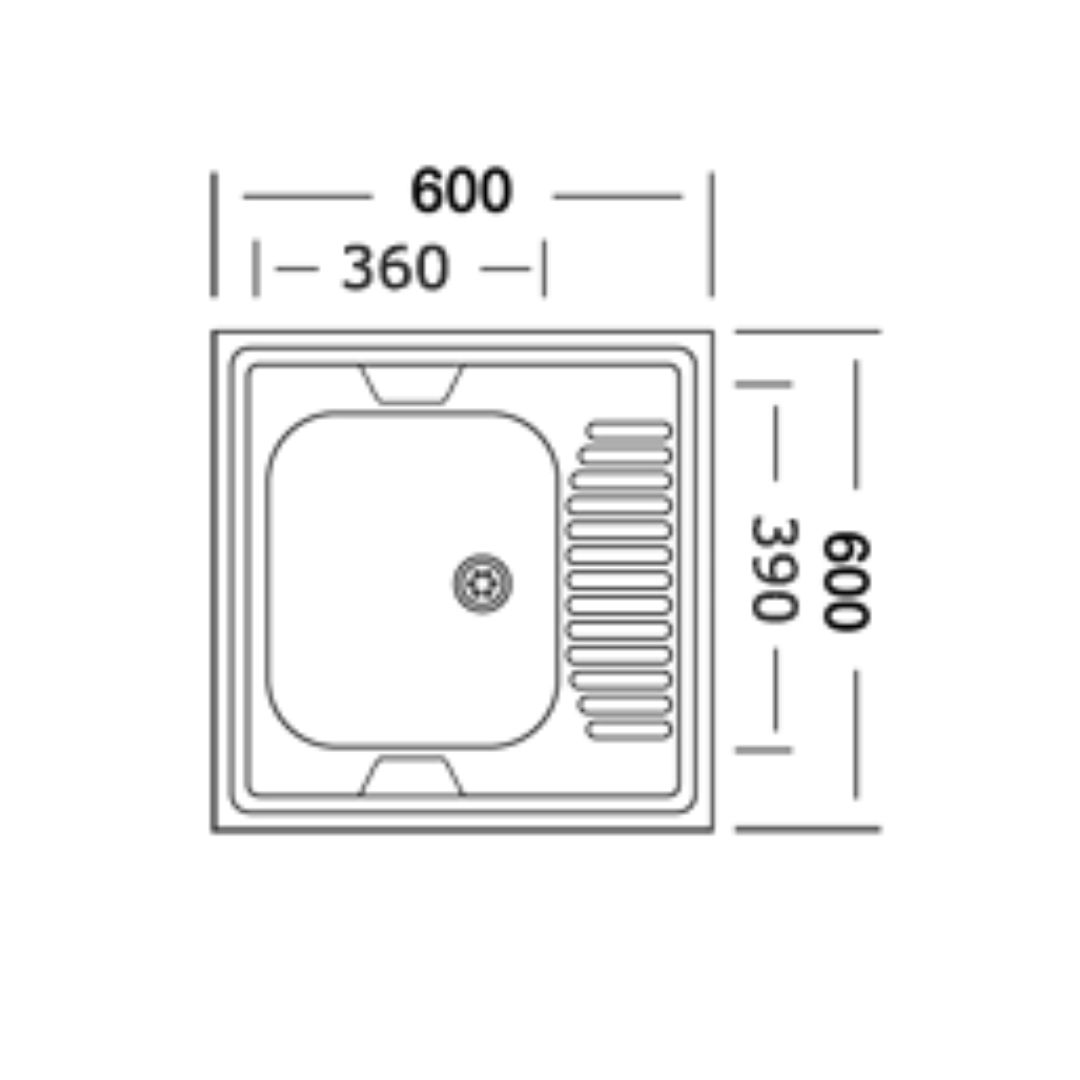 картинка Мойка кухонная 60*60 левая 0,60мм, глубина чаши 16см (б/с) 15шт/уп в магазине ТМК